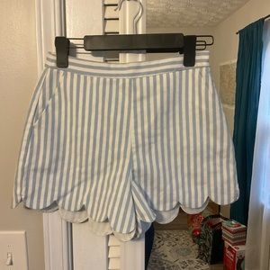English Factory Striped High Waist Shorts with Scalloped Hem